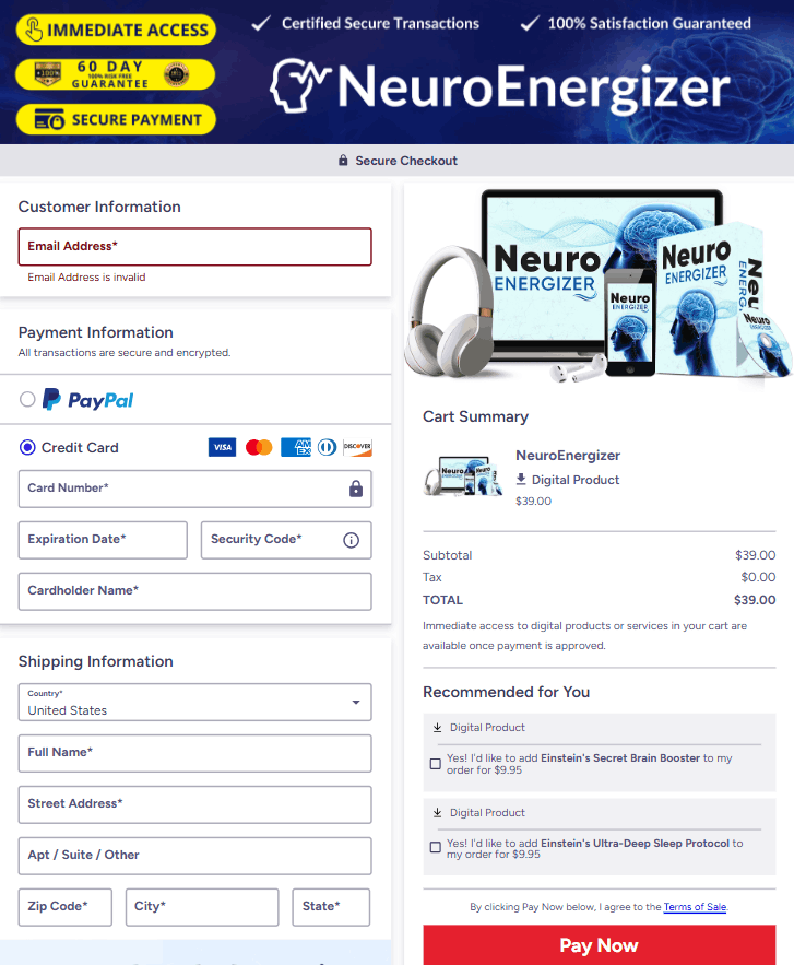 Neuro Energizer Checkout Page